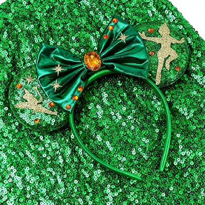 ANIUHL Christmas Mouse Ears Headband Polka Dot Snowflake Angel Rhinestone Sequin Bow Hairband for Party Favors