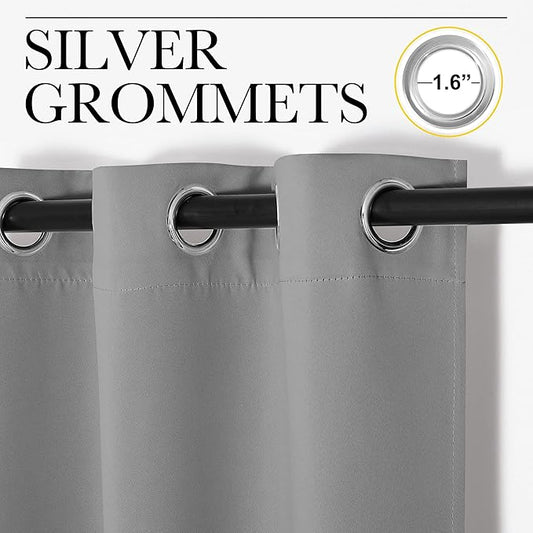 NICETOWN Thermal Insulated Blackout Curtains - Grommet Top Window Treatment Drapes for Hall (2 Panels, W42 x L95 inches, Silver Grey)