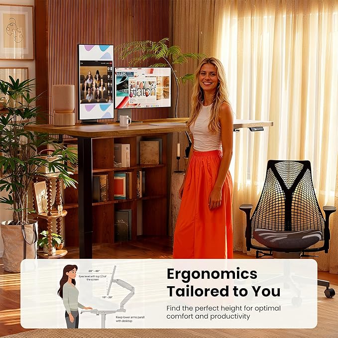 ErGear Height Adjustable Electric Standing Desk, 40 x 24 Inches Sit Stand up Desk, Memory Computer Home Office Desk, Vintage Brown