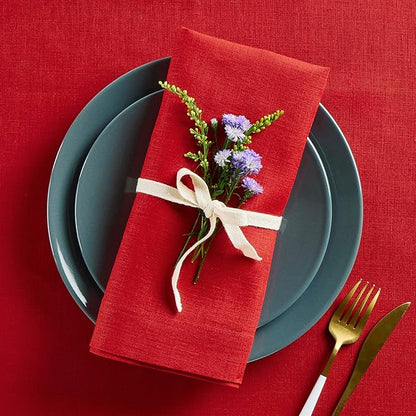 Solino Home Red Linen Napkins Set of 4-100% Pure Linen Cloth Washable Dinner Napkins 20 x 20 Inch for Christmas, Holiday, Winter, New Year - Fete