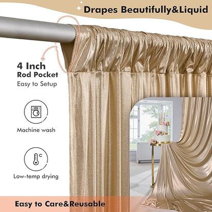 10ftx10ft Champagne Gold Sequin Backdrop Curtain for Wedding Parties, 2 Panels 5x10ft Thick Wrinkle Free Shimmer Glitter Photo Backdrop Drapes Curtains for Birthday Photography Background Cloth