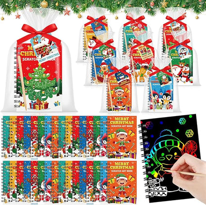 Funrous 48 Pack Christmas Party Favors Xmas Scratch Crafts Gifts Christmas Rainbow Scratch Art Notebooks Bulk Stocking Stuffers Coloring Books for Xmas Gift Birthday Party Activities Supplies