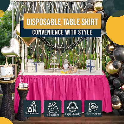 Exquisite Ruffle Table Skirt Cerise 2 Pack 14 Ft Long for Rectangle 6ft Plus or Round Tables With Adhesive Strip for Gender Reveal Decor & Happy Birthday Parties