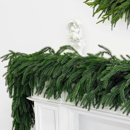 TOKCARE 6FT Real Touch Norfolk Pine Garland, 2 Pcs Artificial Christmas Greenery Garland for Mantle, Fireplace, Table, Indoor Outdoor Xmas Decor