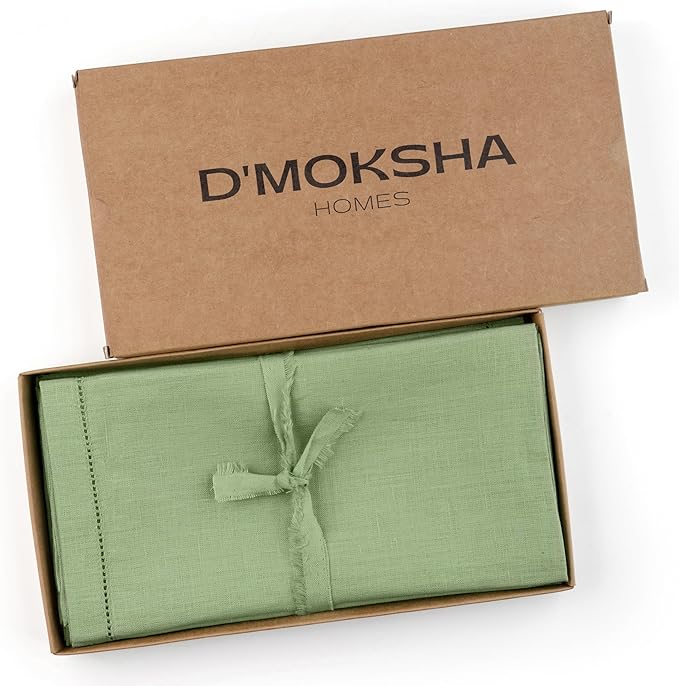 D'Moksha Homes Sage Green Linen Napkins Set of 4 - Classic Hemstitch 100% Pure Linen Hemstitch Dinner Napkins 20 x 20 Inch for Winter, Christmas, Holiday - Handcrafted and Machine Washable