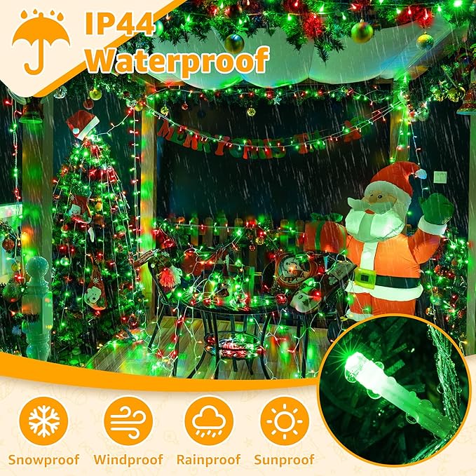 Ollny RGB Christmas Lights 100 LEDs 33 FT Clear Wire, 130 Modes Color Changing Connectable Christmas Tree Lights with Remote, Timer & Waterproof, Outdoor Xmas String Light for House Decorations