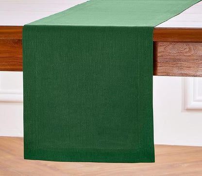Solino Home Linen Table Runner 72 Inches Long - 100% Pure Linen Pine Green Dining Table Runner 14 x 72 Inch for Fall, Autumn, Christmas, New Year - Fete