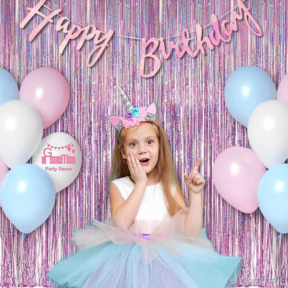 Pink Tinsel Curtain Party Backdrop - GREATRIL Foil Fringe Curtain Lilac Pink Party Streamers for Birthday Girl Princess Bachelorette Euphoria Taylor Themed Party Decorations - 2 Packs