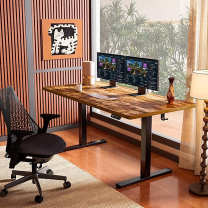 ErGear Height Adjustable Electric Standing Desk, 71 x 30 Inches Sit Stand up Desk, Memory Computer Home Office Desk, Vintage Brown
