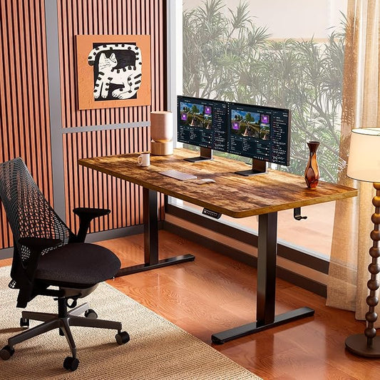 ErGear Height Adjustable Electric Standing Desk, 71 x 30 Inches Sit Stand up Desk, Memory Computer Home Office Desk, Vintage Brown