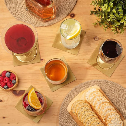 AMERICAN HOMESTEAD Gold Cocktail Napkins - Premium 4.75"x4.75" Disposable Linen-Like Beverage Napkins - Bulk Square Party Bar Serviettes for Weddings, Parties, Events, and Everyday Use - 100 Count