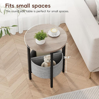 Vagusicc Small Round Side Table End Table, Tall Accent Table with Storage Basket, Set of 2 Half Round Tables Half Moon Tables, Coffee Bedside Tables, Modern Nightstand for Living Room Bedroom, Gray