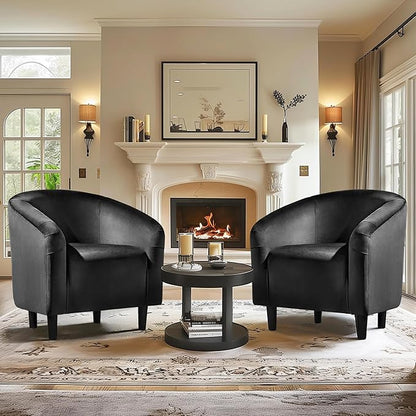 Yaheetech Black Accent Chairs Set of 2, Cozy Velvet Barrel Chair, Modern Club Chair with Soft Padde, Vanity Chair for Living Room/Bedroom/Waiting Room Reception Room, Matte Black