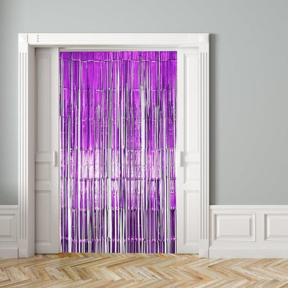 2 Pack Purple Fringe Backdrop Curtains, Purple Streamers Party Backdrop, Party Decorations for Birthday, Holidays, Parties & More