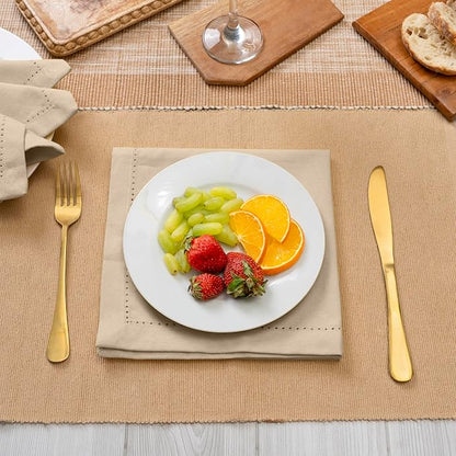 Blue Needles Set of 6 Hemstitch Linen Napkins 100% Cotton Beige Cloth Dinner Napkins 18x18 inches, Soft, Reusable, Absorbent, Washable, Ideal for Fall Thanksgiving Events, Parties & Everyday Use