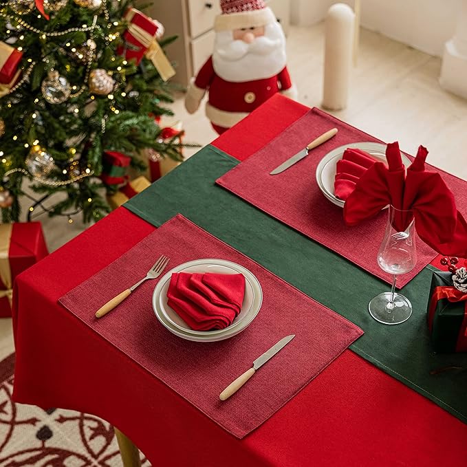 Home Brilliant Placemats Set of 6 Red Place Mats Decoration Heat Resistant Dining Table Place Mats Machine Washable Christmas Kitchen Table Mats, 13x19 inch, Burgundy