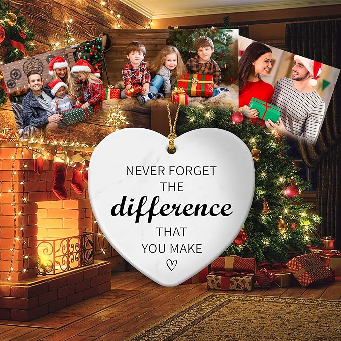 Never Forget The Difference That You Make,Thank You Gifts Ceramic Ornament 2025,Keepsake Sign Heart Farewell Going Away Goodbye Appreciation Retirement Gifts for Women Men Coworker Boss Friend