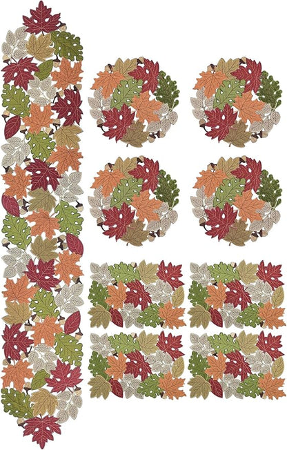 KEVA Fall Placemats Set of 4, 13inch x 19inch, Fall Decorations for Home Kitchen Dining Table, Thanksgiving Harvest Autumn Maple Leaves Embroidered Placemats