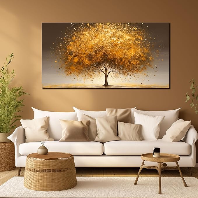 Tree Wall Art for Office Large Wall Art for Living Room Gold Canvas Art Wall Decor for Bedroom Size 29 x 59 Inch