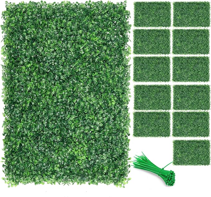 ZXMOTO Artificial Boxwood Hedge Panels 24PCS Topiary Hedge Plant Faux Grass Wall Decoration Faux Greenery Wall Panel for Indoor Outdoor Garden Backyard Decor (23.6"x15.7"(24 Pack))