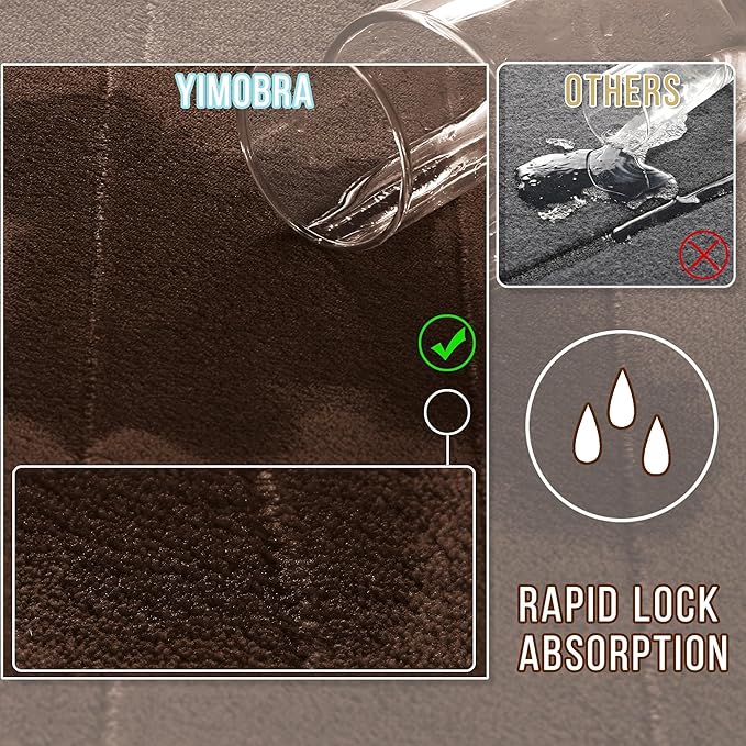 Yimobra Brown Bath Mat 31.5x20 Inch, Super Soft Absorbent Memory Foam Bathroom Rug Non Slip, Quick Dry, Machine Washable Floor Carpet for Tub Shower, Home Decor Accessories