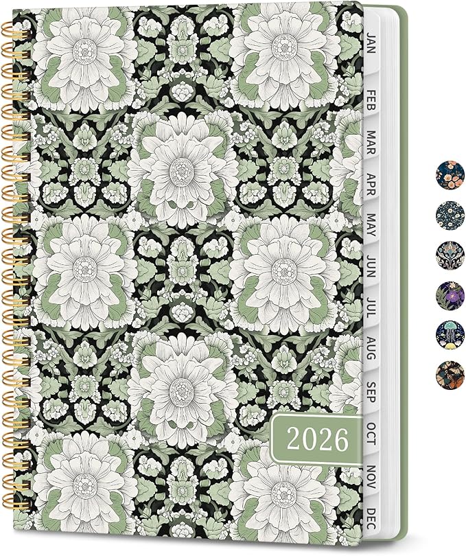 2026 Planner, Weekly and Monthly Planner for Women, Jan 2026 - Dec 2026 Pretty 2026 Calendar Planner with Monthly Tabs, Inner Pocket, Spiral Binding, Perfect for Office Home School - 6.3" x 8.5", Emerald Harmony