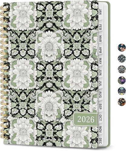 2026 Planner, Weekly and Monthly Planner for Women, Jan 2026 - Dec 2026 Pretty 2026 Calendar Planner with Monthly Tabs, Inner Pocket, Spiral Binding, Perfect for Office Home School - 6.3" x 8.5", Emerald Harmony
