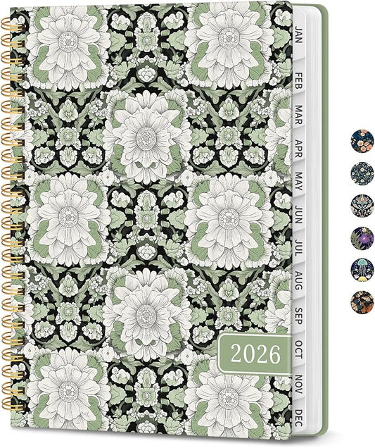 2026 Planner, Weekly and Monthly Planner for Women, Jan 2026 - Dec 2026 Pretty 2026 Calendar Planner with Monthly Tabs, Inner Pocket, Spiral Binding, Perfect for Office Home School - 6.3" x 8.5", Emerald Harmony