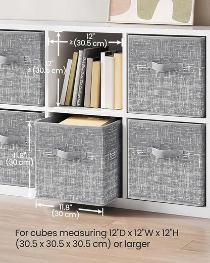 SONGMICS Storage Cubes, 13-Inch Non-Woven Fabric Bins with Double Handles, Set of 6, Closet Organizers for Shelves, Foldable, for Clothes, Cattail Gray UROB033G01