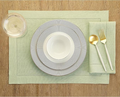 Solino Home Linen Napkins Set of 4 - Classic Hemstitch 100% Pure Linen Sage Green Dinner Napkins Cloth 20 x 20 Inch for Fall, Autumn, Christmas, Winter, New Year - Handcrafted and Machine Washable
