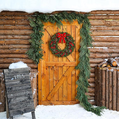 Norfolk Pine Garland Artificial Real Touch Green Thick Faux Norfolk Pine & Cedar 9FT Greenery Christmas Decor for Mantle Fireplace Wall Table Railings Indoor Outdoor Xmas Decorations