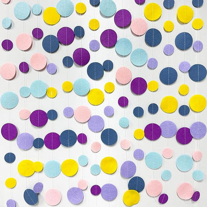 Oh Happy Day Decorations Navy Blue Yellow Purple Pink Boho Felt Circle Dot Garland Hanging Polka Dot Streamer for Classrooms Preschool Everyone is Welcome Homeschool Nursery Birthday Baby Shower Decor