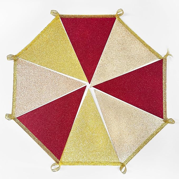 Maroon Gold Party Pennant Banner Flag Burgundy Champagne Gold Triangle Hanging Glitter Paper Bunting for Birthday Graduation Baby Shower Bridal Shower Wedding Bachelorette Engagement Party Decorations