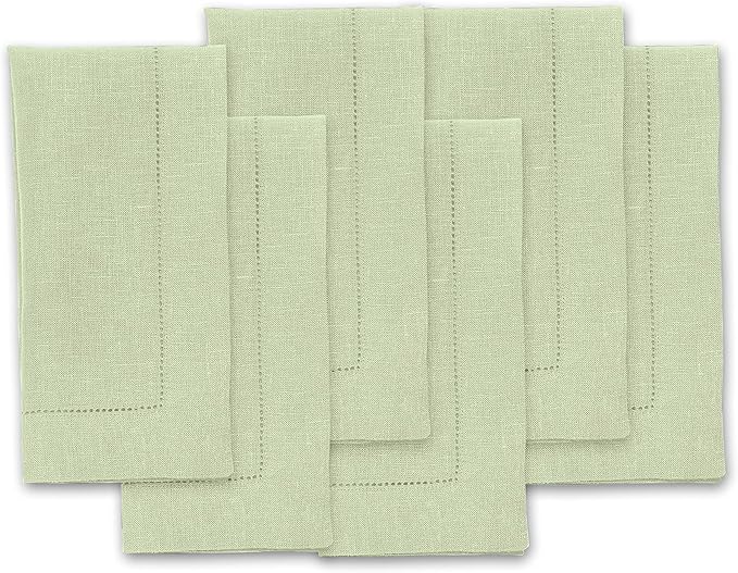 Solino Home Linen Cloth Napkins Set of 6-100% Pure Linen Sage Green Dinner Napkins 20 x 20 Inch for Autumn, Christmas, Winter, New Year - Classic Hemstitch, Handcrafted and Machine Washable