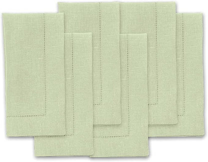 Solino Home Linen Cloth Napkins Set of 6-100% Pure Linen Sage Green Dinner Napkins 20 x 20 Inch for Autumn, Christmas, Winter, New Year - Classic Hemstitch, Handcrafted and Machine Washable