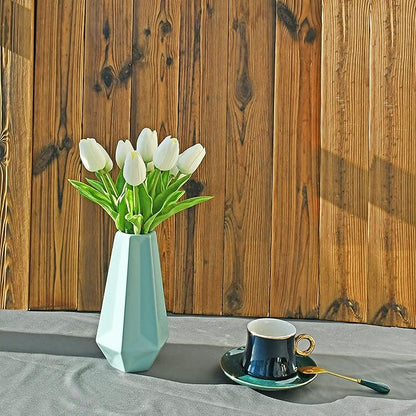ONLY ART Artificial Cream Tulips 20 Pcs – 13.5 Inch PU Faux Flowers with Bendable Stems for Home Décor, Wedding Centerpieces, DIY Floral Arrangements, Table Decorations