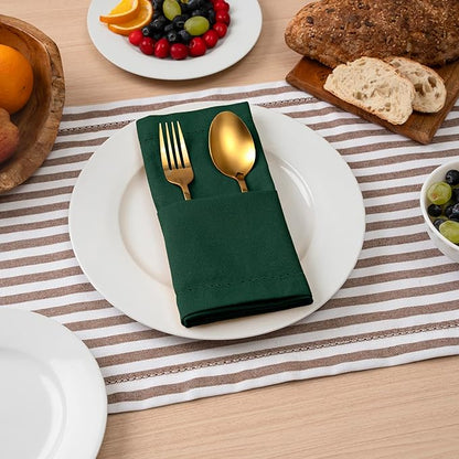 Blue Needles Set of 6 Hemstitch Linen Napkins 100% Cotton Forest Green Cloth Dinner Napkins 18x18 inches, Soft, Reusable, Absorbent, Washable, Ideal for Fall Thanksgiving Events Parties & Everyday Use