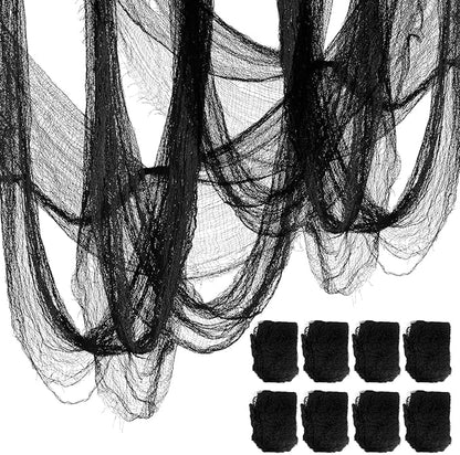 8 Pack Halloween Black Gauze Wall Decor,Outdoor Halloween Fake Spider Web Decorations Webbing,Cobwebs Mesh Spooky Fabric,30X72 in Black Cheesecloth for Haunted House Indoor Creepy Cloth Backdrop