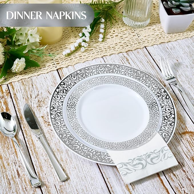 Vplus 600 Pack Paper Napkins Guest Towels Disposable Premium Quality 3-ply Dinner Napkins Disposable Soft, Absorbent, for Kitchen, Wedding, Parties, Dinners or Events(Silver)