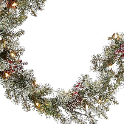 National Tree Company Artificial Christmas Garland, Green, Dunhill Fir, Decorated with Pine Cones, Berry Clusters, Frosted Branches, Christmas Collection, 9 Feet