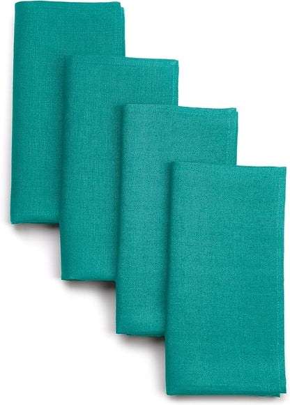 D'Moksha Homes Teal Blue Linen Napkins 18 x 18 Inch - 100% Pure Linen Cloth Washable Dinner Napkins Set of 4 for Winter, Christmas, Holiday