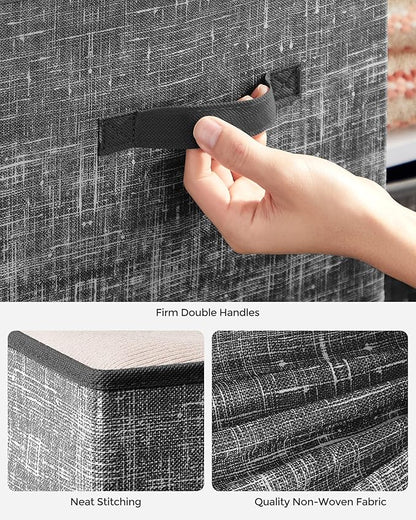 SONGMICS Storage Cubes, 11.8-Inch Non-Woven Fabric Bins with Double Handles, Set of 6, Closet Organizers for Shelves, Foldable, for Clothes, Classic Black UROB030B01
