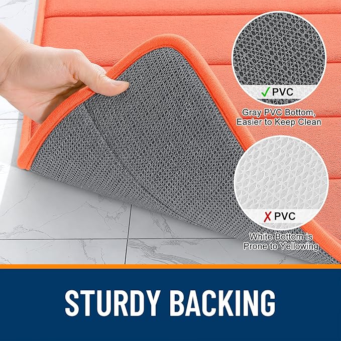 OLANLY Memory Foam Bath Mat 70x46, Super Soft Absorbent Bathroom Rugs, Quick Dry, Machine Washable Shower Floor Rugs, Bathmat Carpet, Bathroom Home Decor Accessories, Coral