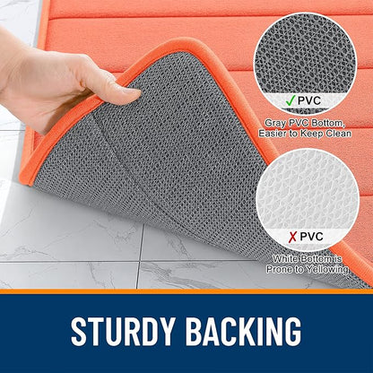 OLANLY Memory Foam Long Bathroom Rugs Runner 70x24, Super Soft Absorbent Bath Mat, Quick Dry, Machine Washable Shower Floor Rugs, Bathmat Carpet, Bathroom Home Decor Accessories, Coral