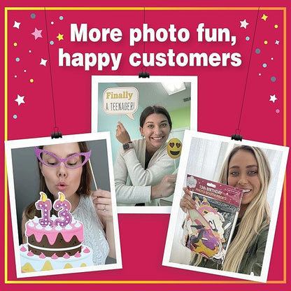 13th Birthday Photo Booth Props - 41-pc Photo Prop Kit with 8 x 10-Inch Sign, 60 Adhesive Pads, 45 Sticks - Teen Girl Photo Booth Props - Party Supplies 13th Birthday
