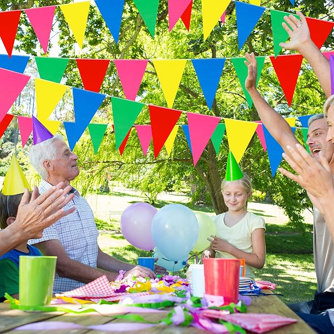 100 FT Rainbow Decorations, Colorful Rainbow Banner, Pre-assemble Pennant Banner Flags, Polyester Hanging Banners Indoor Outdoor Carnival Birthday Party Supplies Home Yard Ceiling Wall Decor