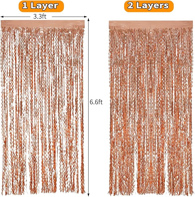 4 Pack Rose Gold Birthday Decorations - 3.3x6.6ft Wavy Tinsel Foil Party Streamer Party Supplies Background