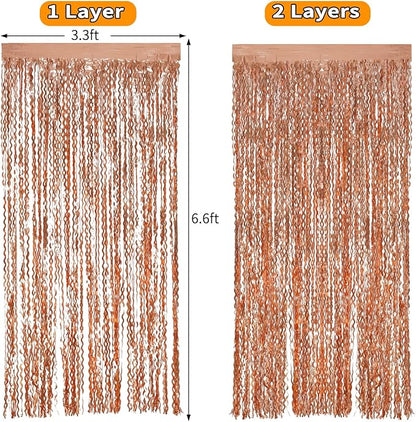 4 Pack Rose Gold Birthday Decorations - 3.3x6.6ft Wavy Tinsel Foil Party Streamer Party Supplies Background