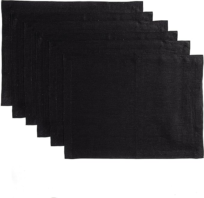 Solino Home Linen Black Placemats Set of 6 - 100% Pure Linen Placemats 14 x 19 Inch for Fall, Autumn, Winter, Christmas, Holiday, New Year - Fete