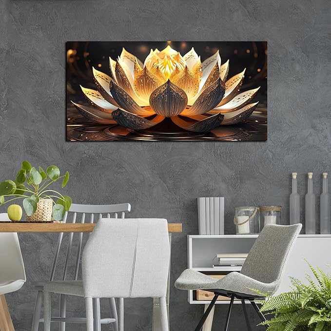 TYTAUPT Lotus Flower Canvas Wall Art For Bedroom Women Gold And Yellow Wall Decor For Living Room Teen Girl Room Decor 20 x 40 Inch Wrapped Canvas